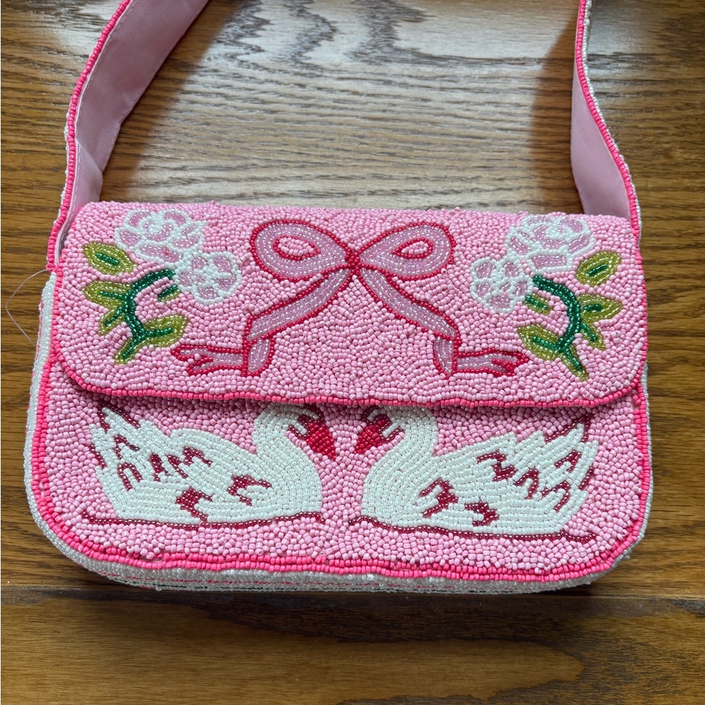 NWT Viral Beaded Bag Pink Swan and Bow Design - Picture 3 of 8
